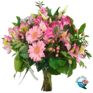 Bouquet di fiorellini rosa margheritine e gerbere