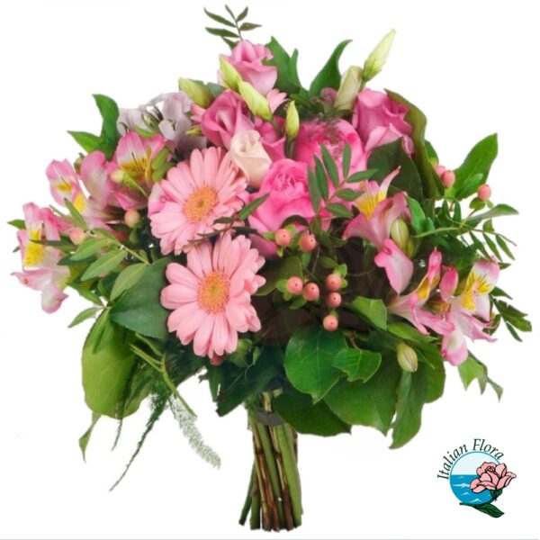 Bouquet di fiori rosa alstroemerie e gerbere