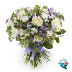 Mazzo funebre bianco e viola