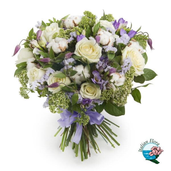 Mazzo funebre bianco e viola