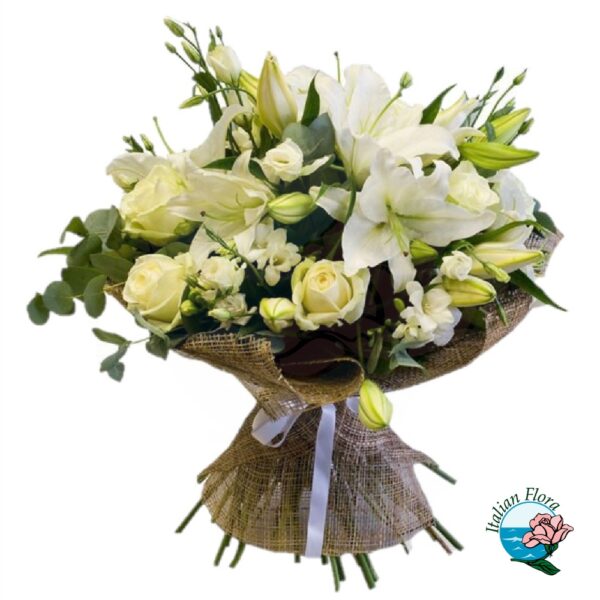 Bouquet di gigli e rose bianche