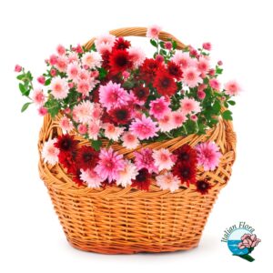Composizione in cesto di fiori colorati
