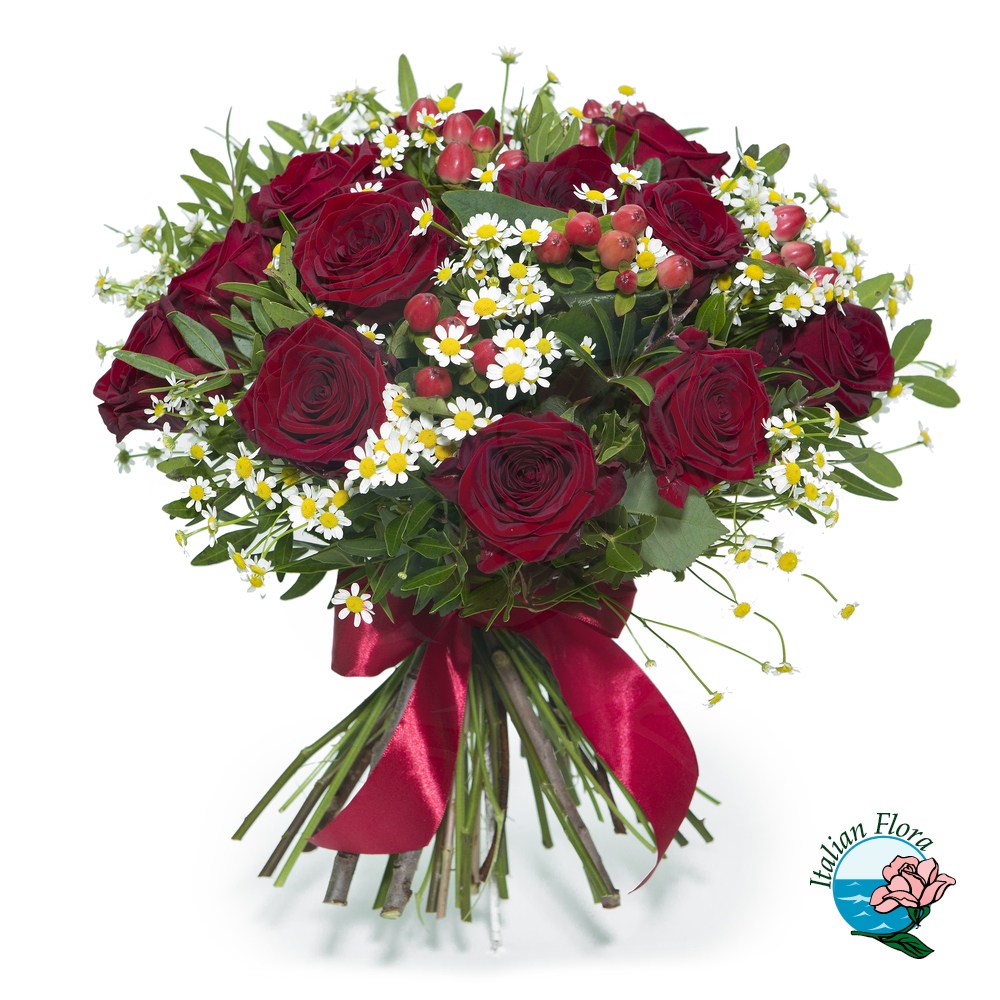 Bouquet di rose rosse e margherite