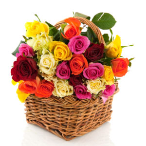 Cesto di rose variopinte