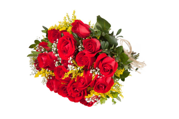 Bouquet Di Rose Rosse Con Mimosa