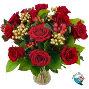 Bouquet natalizio di 12 rose rosse