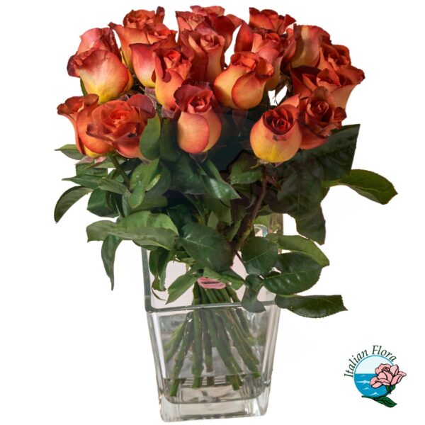 Mazzo di 24 rose sfumate arancio