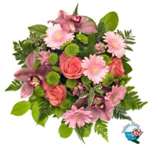 Bouquet di rose e gerbere rosa