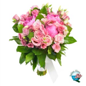 Bouquet di rose e peonie rosa