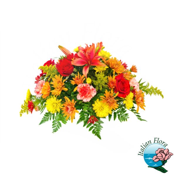Composizione funebre dai colori vivaci