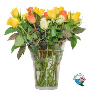 Bouquet di rose bianche arancio e gialle