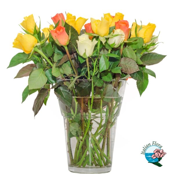 Bouquet di rose bianche arancio e gialle